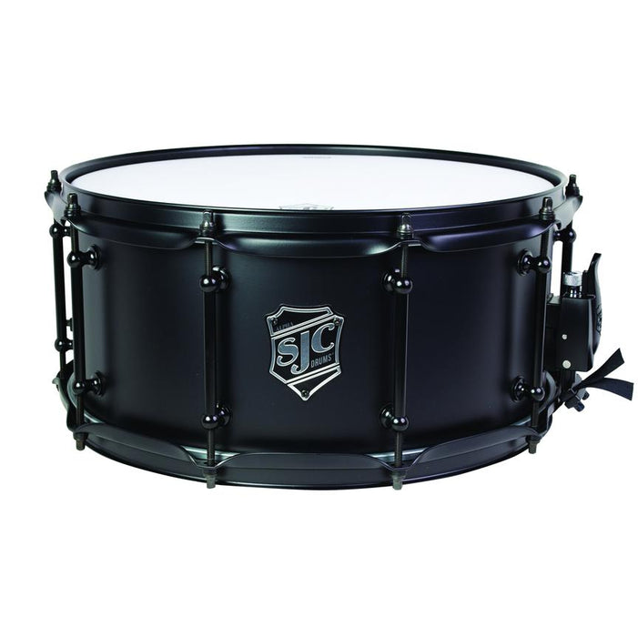 SJC Alpha Black Steel Snare - 6.5x14 - 1mm Flat Black Steel shell - tube lugs - Flat black hardware