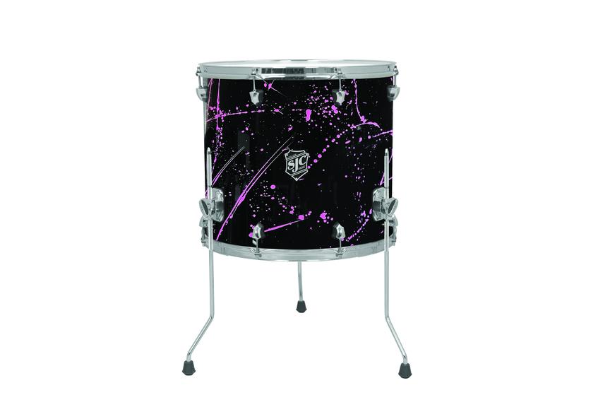 SJC Navigator Floor Tom 16x18 Black with Pink Splatter - Chrome Hardware