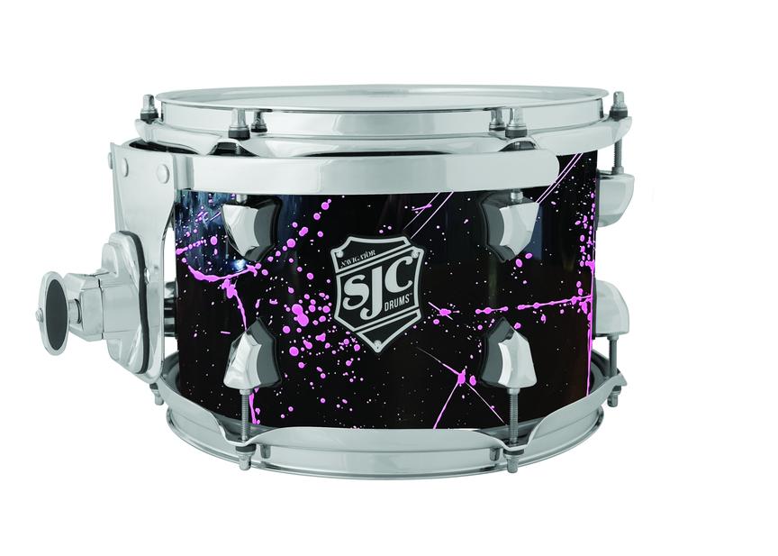 SJC Navigator Rack Tom 7x10 Black with Pink Splatter - Chrome Hardware