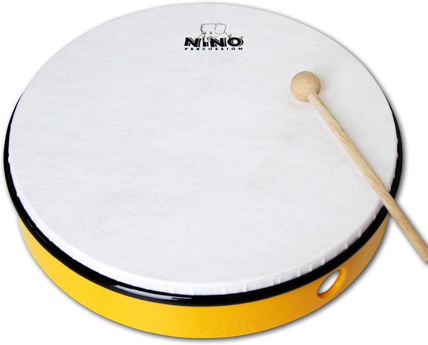 Nino Percussion NINO6Y Tambor de mano de plástico ABS de 12 pulgadas con parche sintético Amarillo